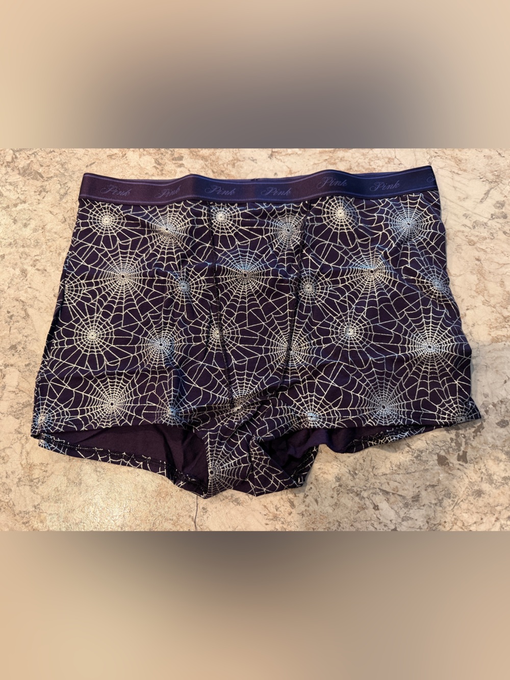 VS PINK Halloween Panty Spiderwebs High Waist Boyshort Boxers Large NWT